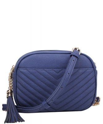 Veronica Double Zipper V Pattern Crossbody WU121 NAVY